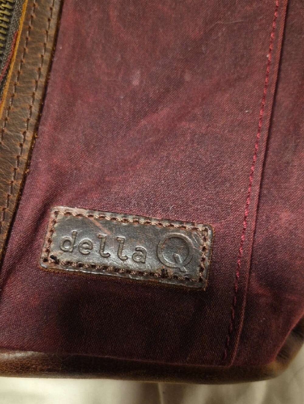 Burgundy Canvas Sling Bag with Brown Leather Trim - Picture 3 of 8